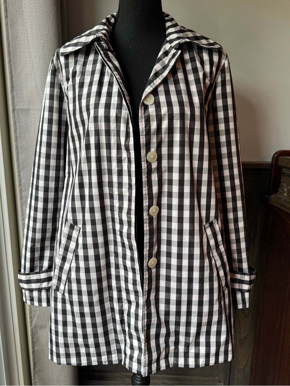 Chaps Black and White Gingham Button Front jacket large Euc